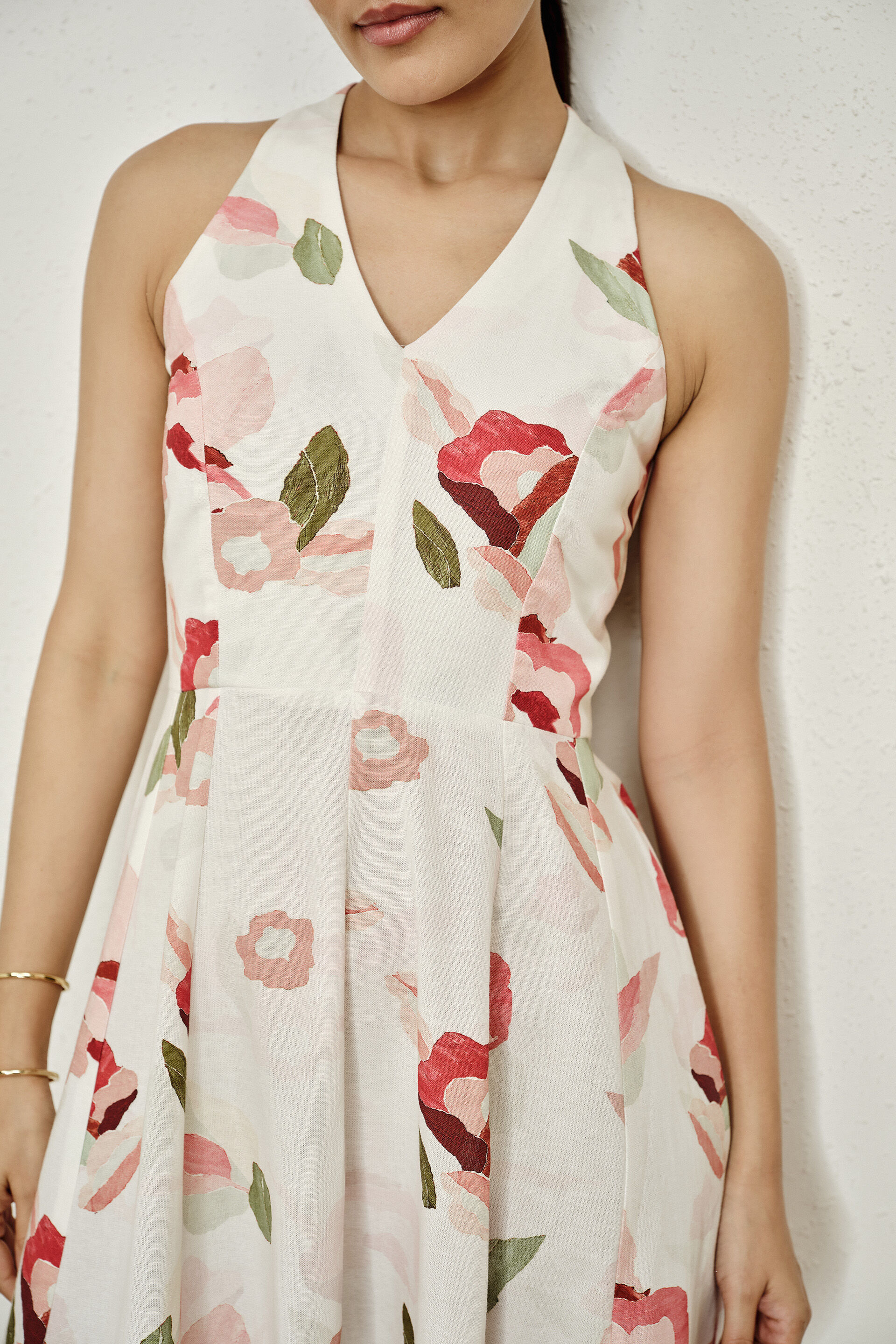Anira Floral Halter Midi Dress, White, image 3